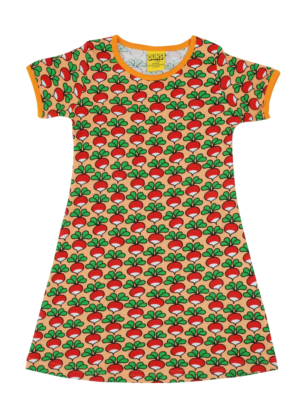 DUNS Sweden - Short Sleeve Organic Dress - Radish Cantaloupe