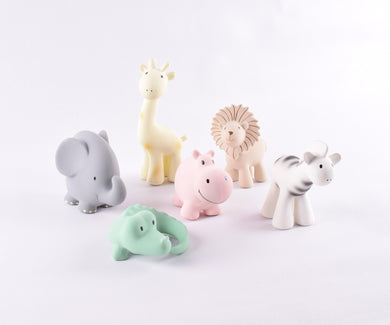 Tikiri My First African Zoo Animals | Natural Rubber Rattle & Teether Toys - 6 Assorted Designs